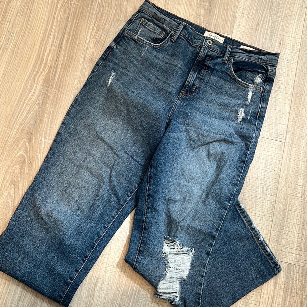 Jessica Simpson dark wash cropped ripped jean